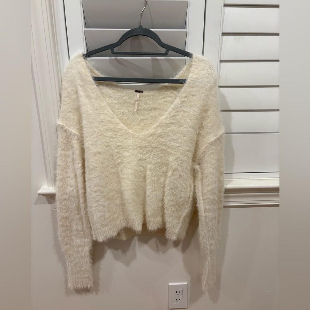 Free People Cream V-Neck Sweater